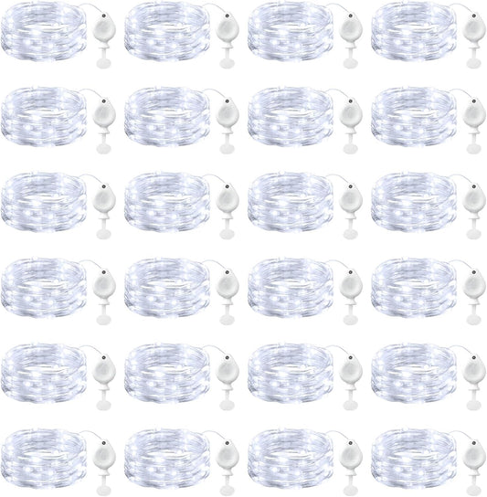 24 Pack 7FT 20 LED Battery Operated Silver Wire Firefly Starry Moon Lights for DIY Crafts, Cool White