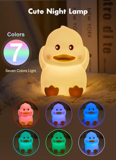 Duck Night Light for Kids - Cute Silicone Rechargeable Touch Lamp, 7 Colors