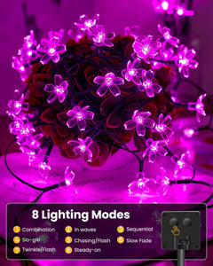 Solar Powered 26ft 60 LED Flowers String Lights for Garden Yard Fence Decor, Purple