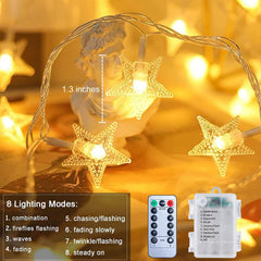 17 ft 50 LED Battery Operated Star String Lights with Remote and Timer, Warm White