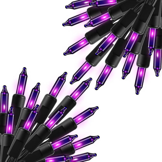 2Pack 10Ft 50 LED Plug in Mini Incandescent Bulbs String Light for Halloween Haunted House Party, Purple