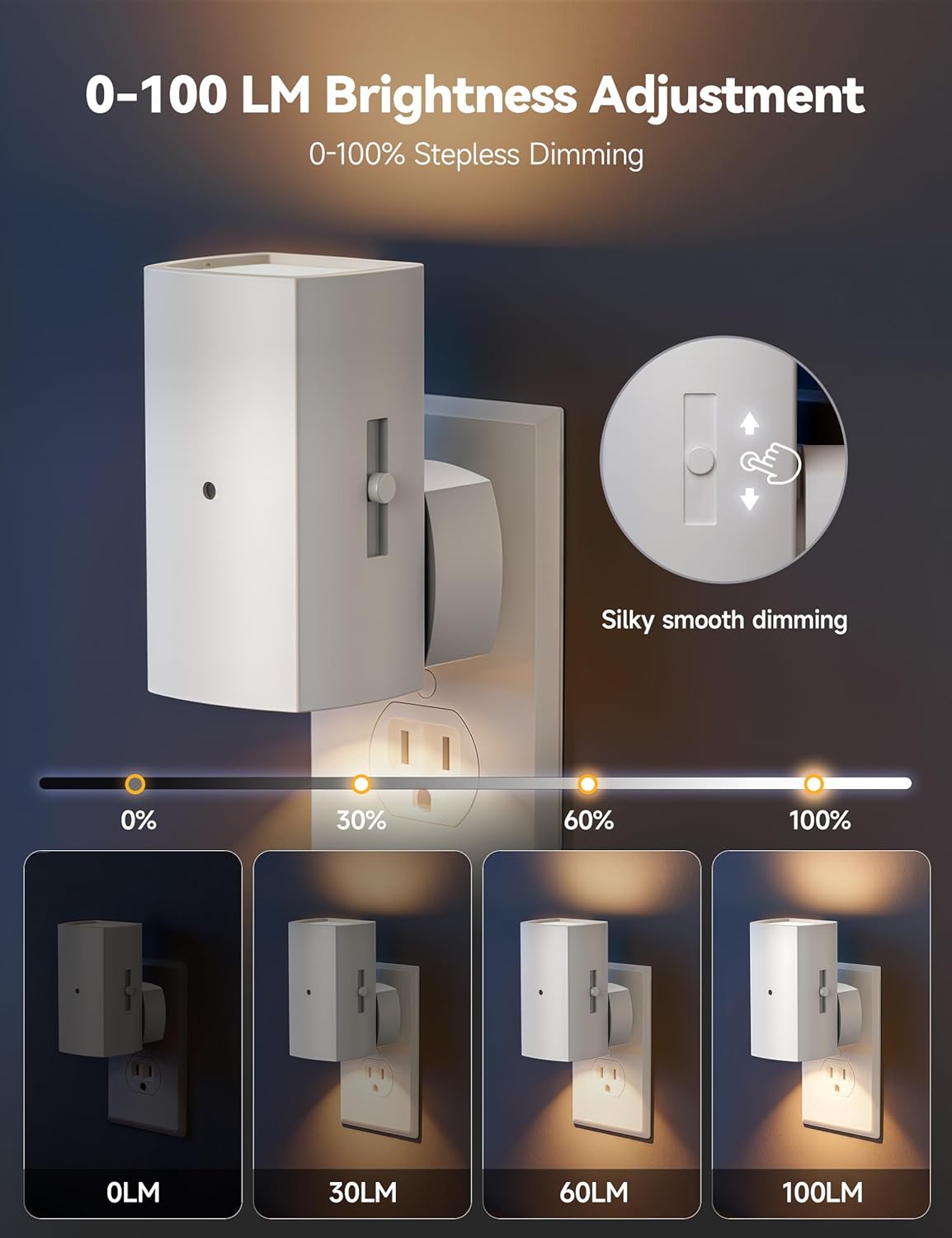 2 Pack White Plug in Night Lights with Rotating Plug & Light Sensor for Bathroom Bedroom, Warm White Light