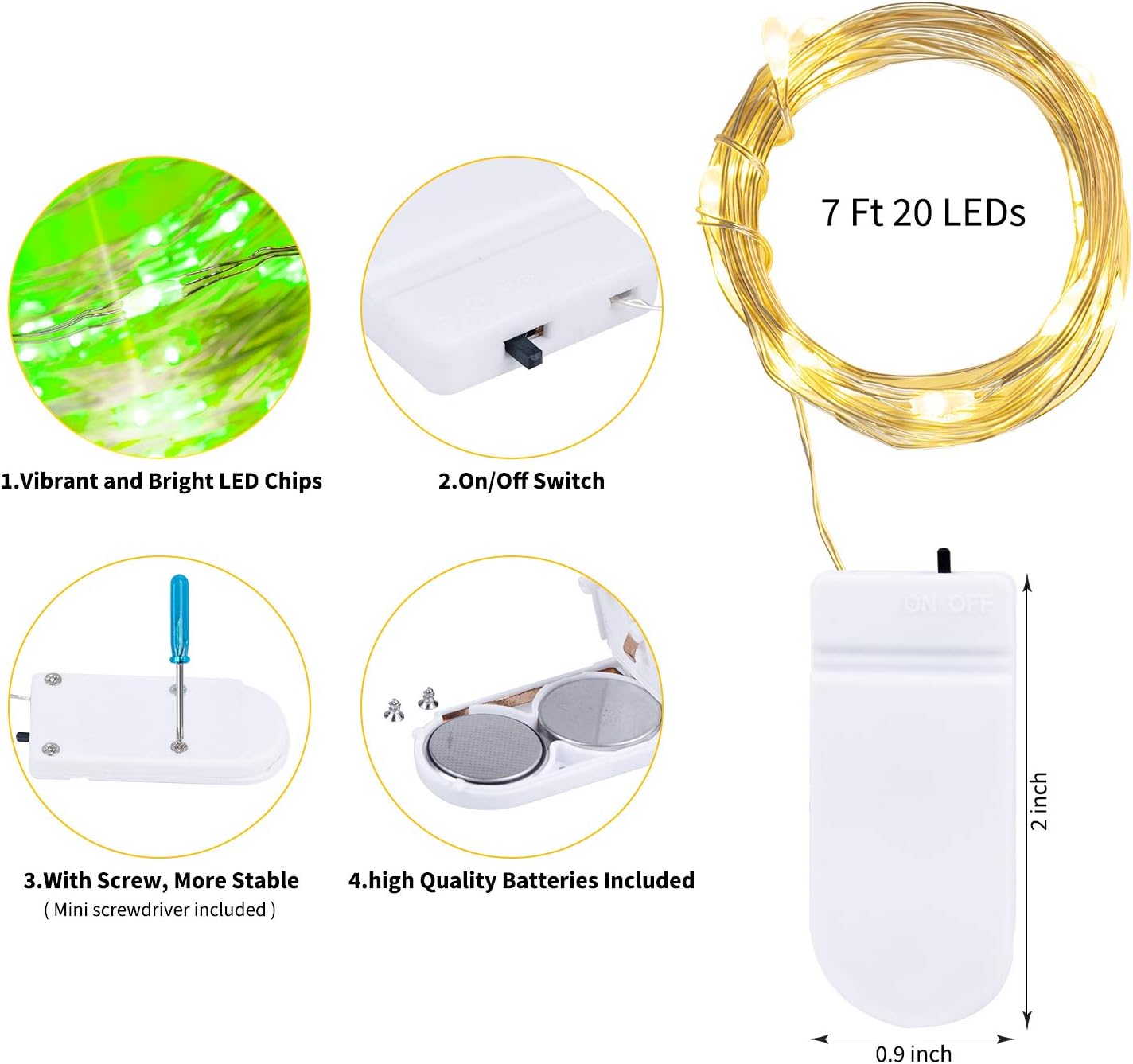 12 Pack 7FT 20 LED Battery Operated Silver Wire Firefly Starry Moon Lights for DIY Crafts, 6 Colors