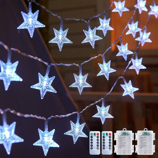 Star String Lights - 2 Pack, 17ft, 50 LED, Battery Operated, Waterproof
