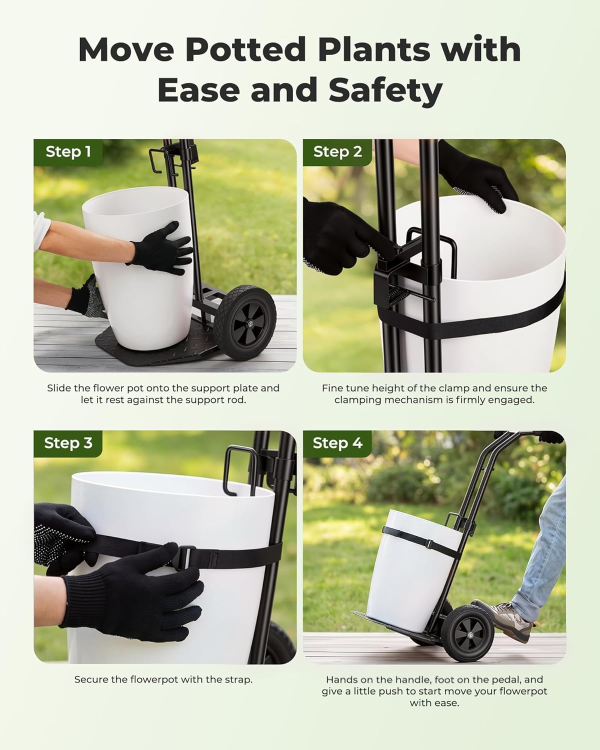 200 Lbs Capacity Plant Caddy With Wheels Heavy Duty, Grabbing Arm Adjustable