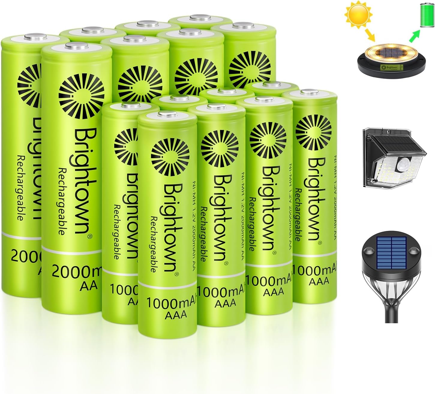 8 Pack AA 2000mAh and 8 Pack AAA 1000mAh Rechargeable Batteries, 1.2V NiMH High Capacity