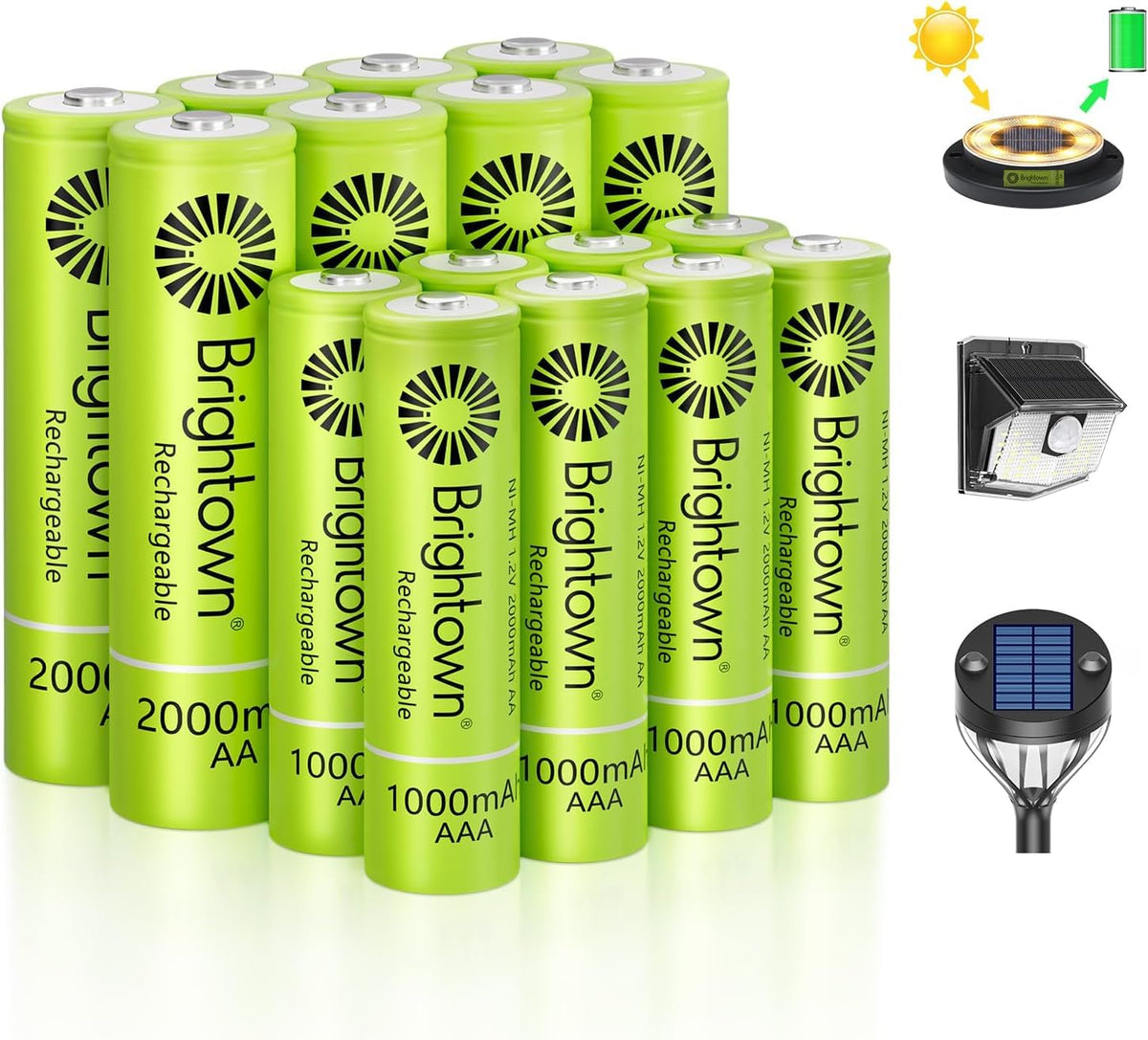 8 Pack AA 2000mAh and 8 Pack AAA 1000mAh Rechargeable Batteries, 1.2V NiMH High Capacity