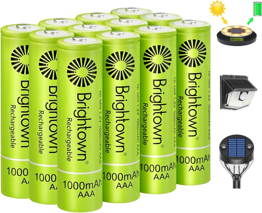 12-Pack 1.2V 1000mAh NiMH Rechargeable AAA Batteries for Solar Lights and Household Devices