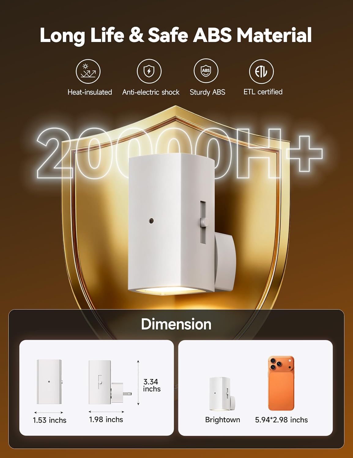 2 Pack White Plug in Night Lights with Rotating Plug & Light Sensor for Bathroom Bedroom, Pure White Light