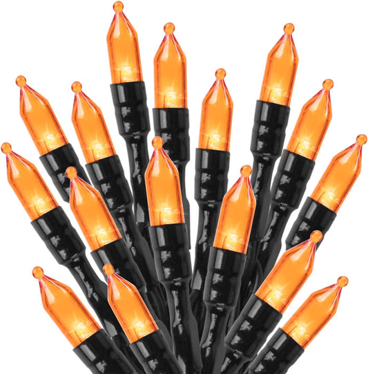 2Pack 39FT Plug in 100 LED Mini Orange Lights for Halloween Party Haunted House, 8 Modes