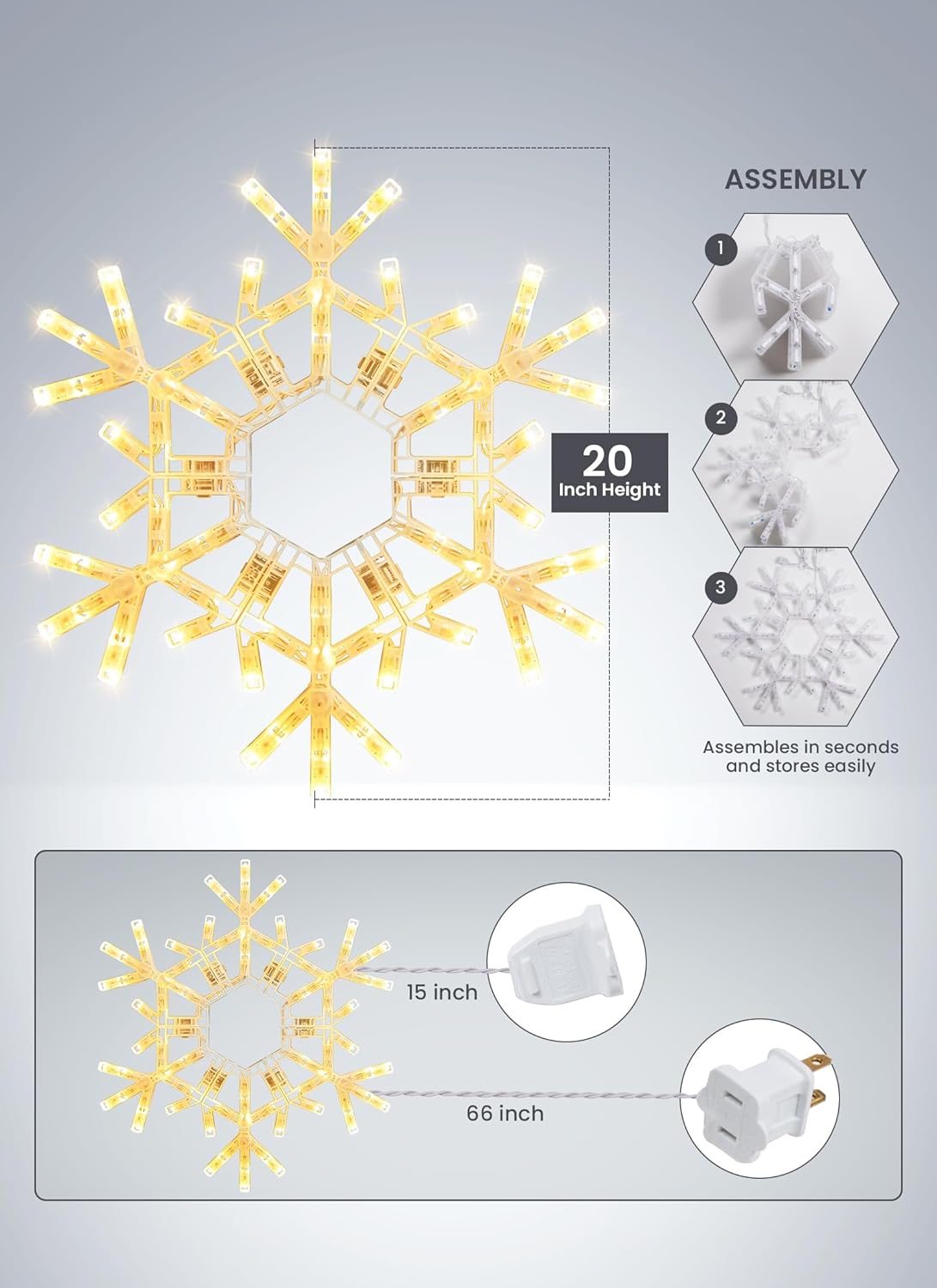 Christmas Snowflake Lights Outdoor Indoor, Multi-Size (20"/36") Multi-Color Folding LED Hanging Lights