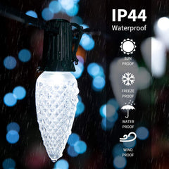 100Ft Plug in 100 Pure White C9 Strawberry LED Bulbs String Lights for Christmas Pathway, Green Wire