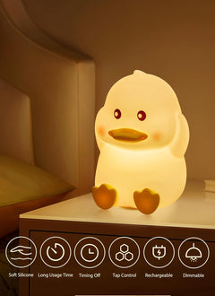 Duck Night Light for Kids - Cute Silicone Rechargeable Touch Lamp, 7 Colors