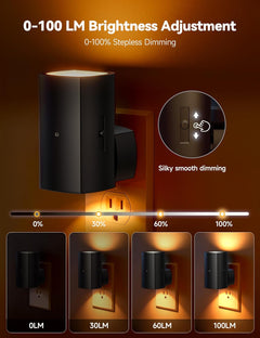 2 Pack Black Plug in Night Lights with Rotating Plug & Light Sensor for Bathroom Bedroom, Amber Light