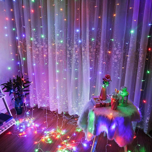 9.8 FT 300 LED Curtain String Lights with Remote, 8 Modes, Multicolor