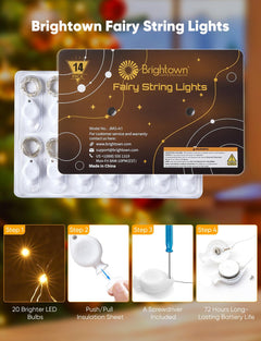14 Pack 7FT 20 LED Battery Operated Silver Wire Firefly Starry Moon Lights for DIY Crafts, Warm White and Cool White
