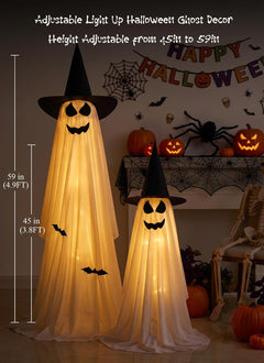 2 Pack Battery Operated Light Up Halloween Veil & Witch Hat Ghosts Decorations Outdoor