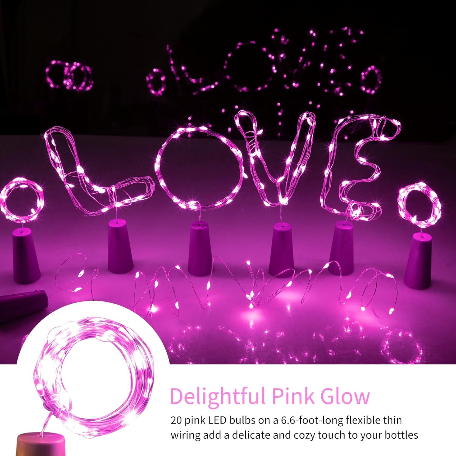 10 Pack 20 LEDs Waterproof Wine Bottle Cork Lights Mini Fairy Lights for Wedding Party DIY Decor