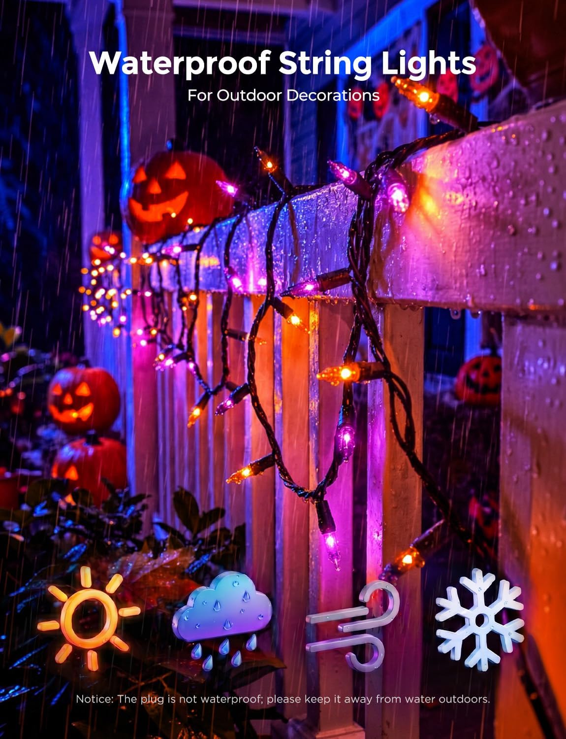 40Ft Plug in Mini Bulbs String Light for Halloween Haunted House Party, Orange & Purple