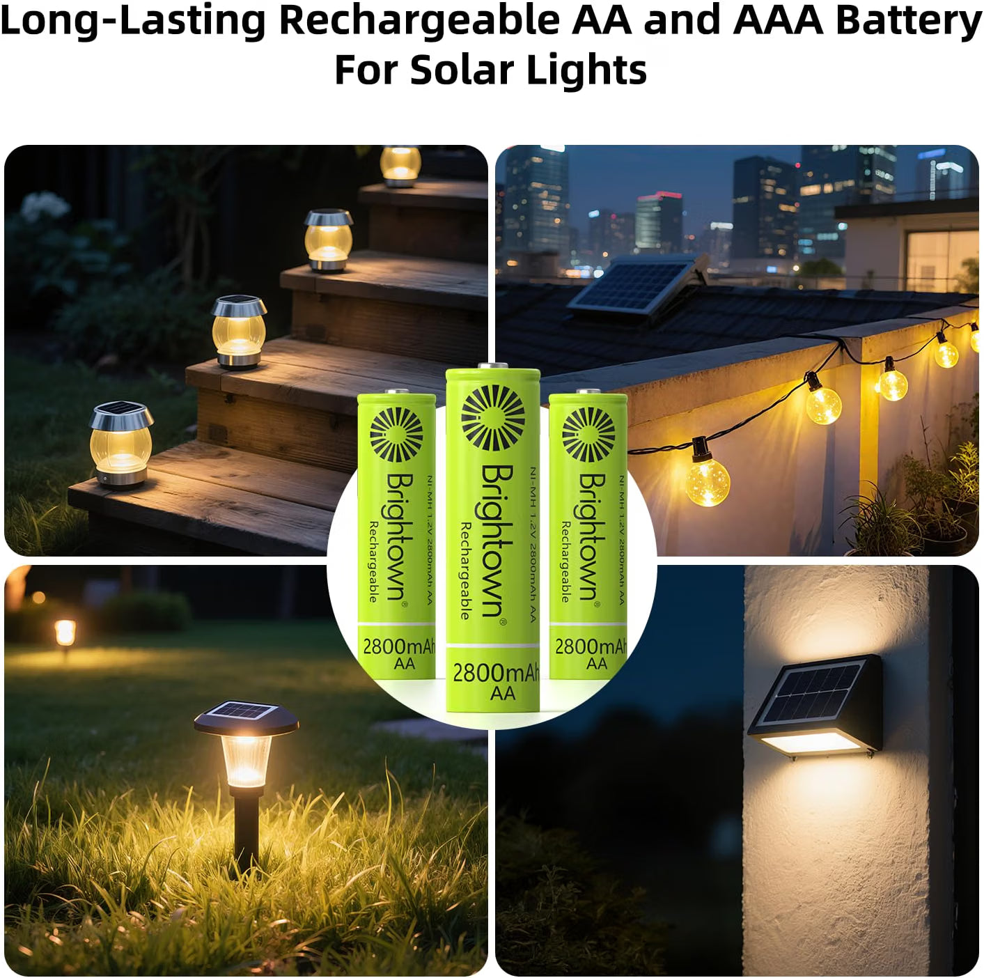 8-Pack 1.2V 2800mAh NiMH Rechargeable AAA Batteries for Solar Lights and Household Devices