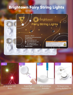 14 Pack 7FT 20 LED Battery Operated Silver Wire Firefly Starry Moon Lights for DIY Crafts, Multicolor