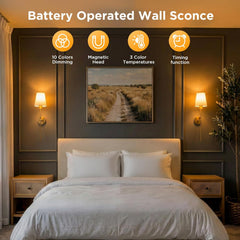 2 Pack Battery Operated Wireless Rechargeable Wall Sconce Lamp Lights for Bedroom, 12 Colors