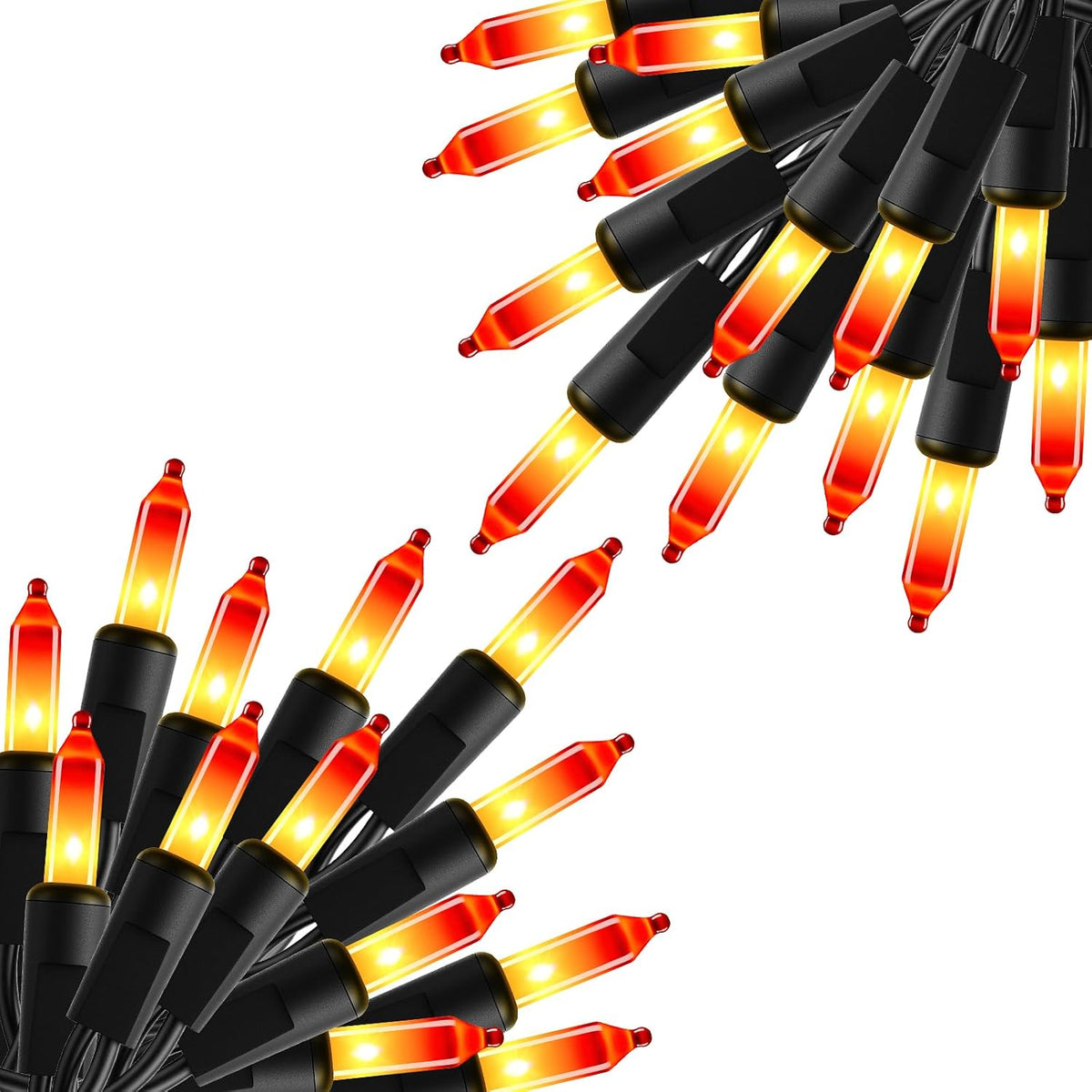 2Pack 10Ft 50 LED Plug in Mini Bulbs String Light for Halloween Haunted House Party, Orange