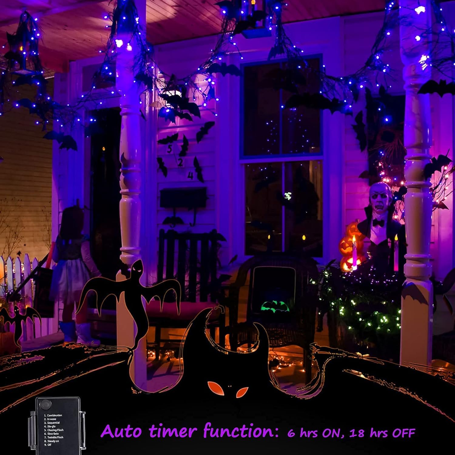 2Pack 17.8Ft 50 LED Battery Operated Clear Mini Incandescent Bulbs String Light for Halloween, Purple