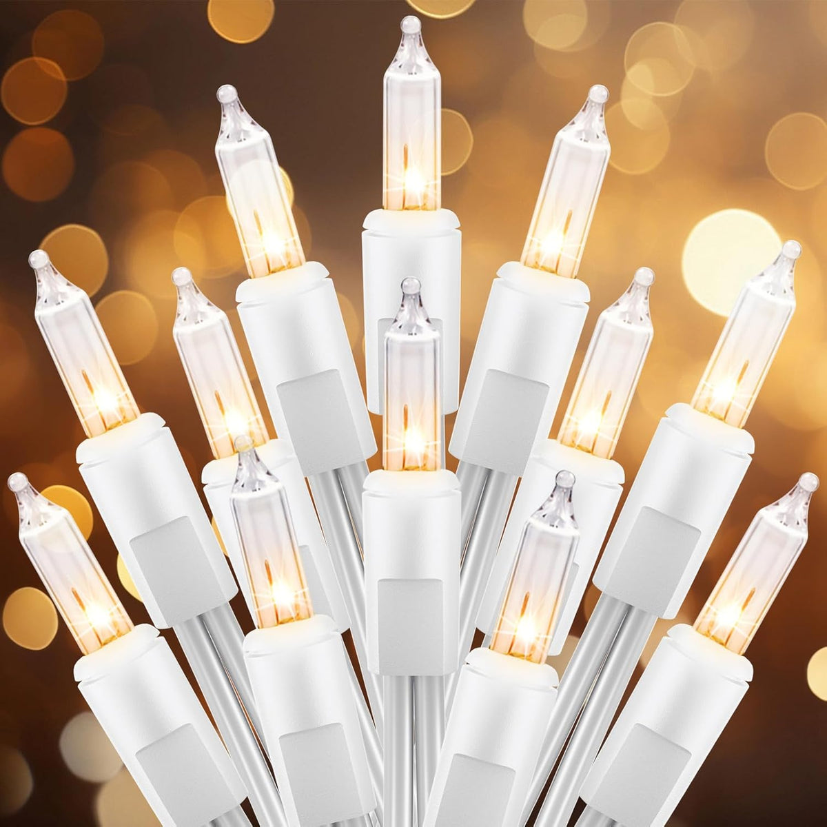 10 Feet 50 LED Plug in Clear Mini Incandescent Bulbs String Light for Christmas Trees, Warm White