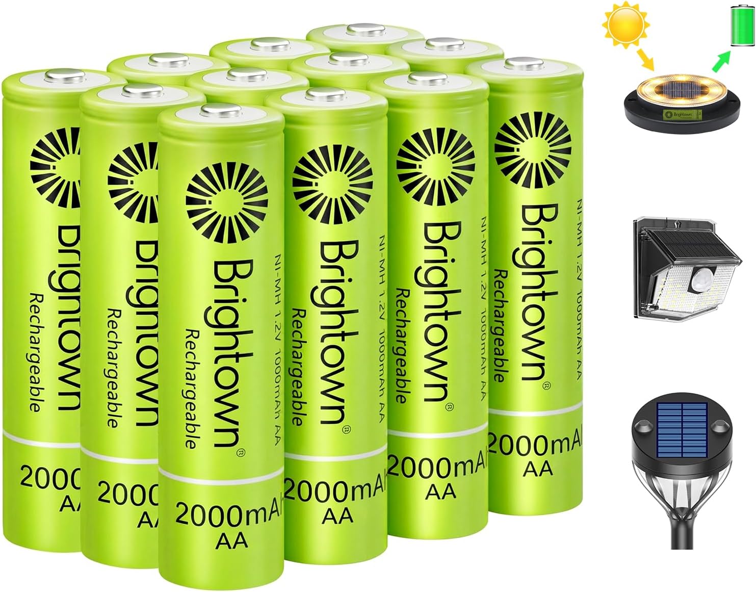 12-Pack 1.2V 2000mAh NiMH Rechargeable AAA Batteries for Solar Lights and Household Devices