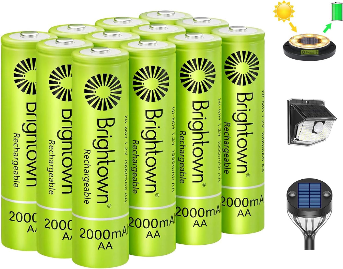 12-Pack 1.2V 2000mAh NiMH Rechargeable AAA Batteries for Solar Lights and Household Devices