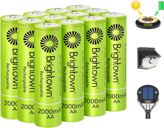 12-Pack 1.2V 2000mAh NiMH Rechargeable AAA Batteries for Solar Lights and Household Devices
