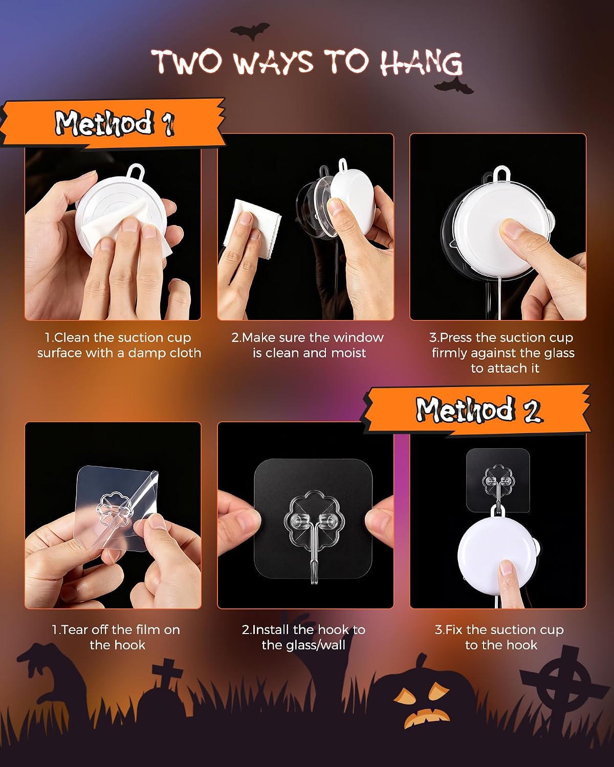 3 Pack Battery Operated Halloween Windows Lights with Timer, Pumpkin, Ghost, Hat