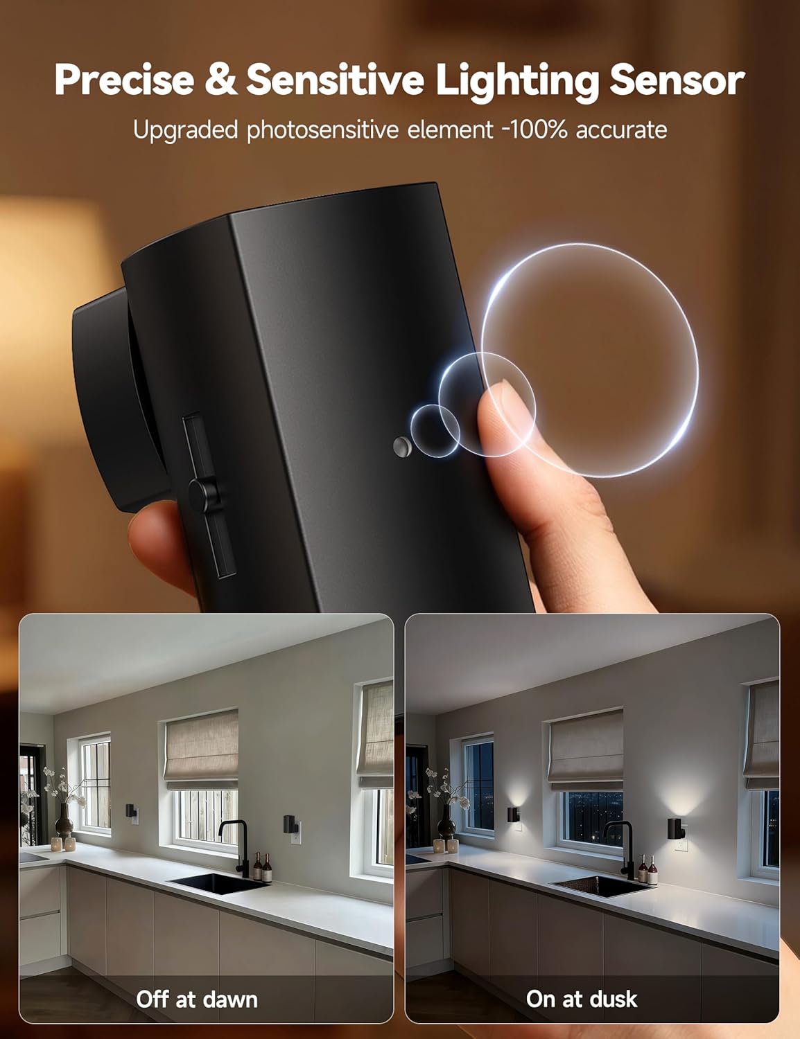 2 Pack Black Plug in Night Lights with Rotating Plug & Light Sensor for Bathroom Bedroom, Pure White Light
