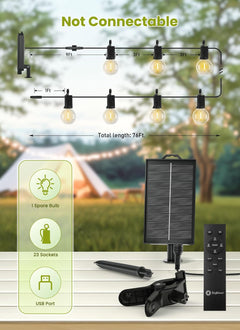 76FT Solar Powered G40 23 LED Bulbs String Lights for Patio Garden Cafe Wedding Deck