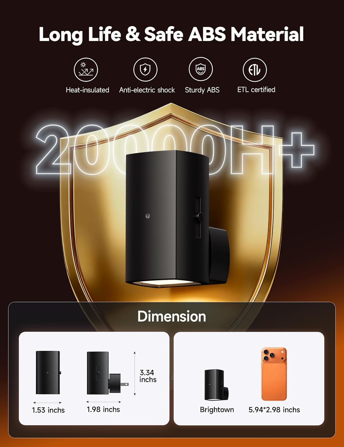 2 Pack Black Plug in Night Lights with Rotating Plug & Light Sensor for Bathroom Bedroom, Amber Light