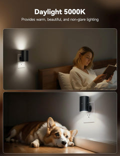 2 Pack Black Plug in Night Lights with Rotating Plug & Light Sensor for Bathroom Bedroom, Pure White Light