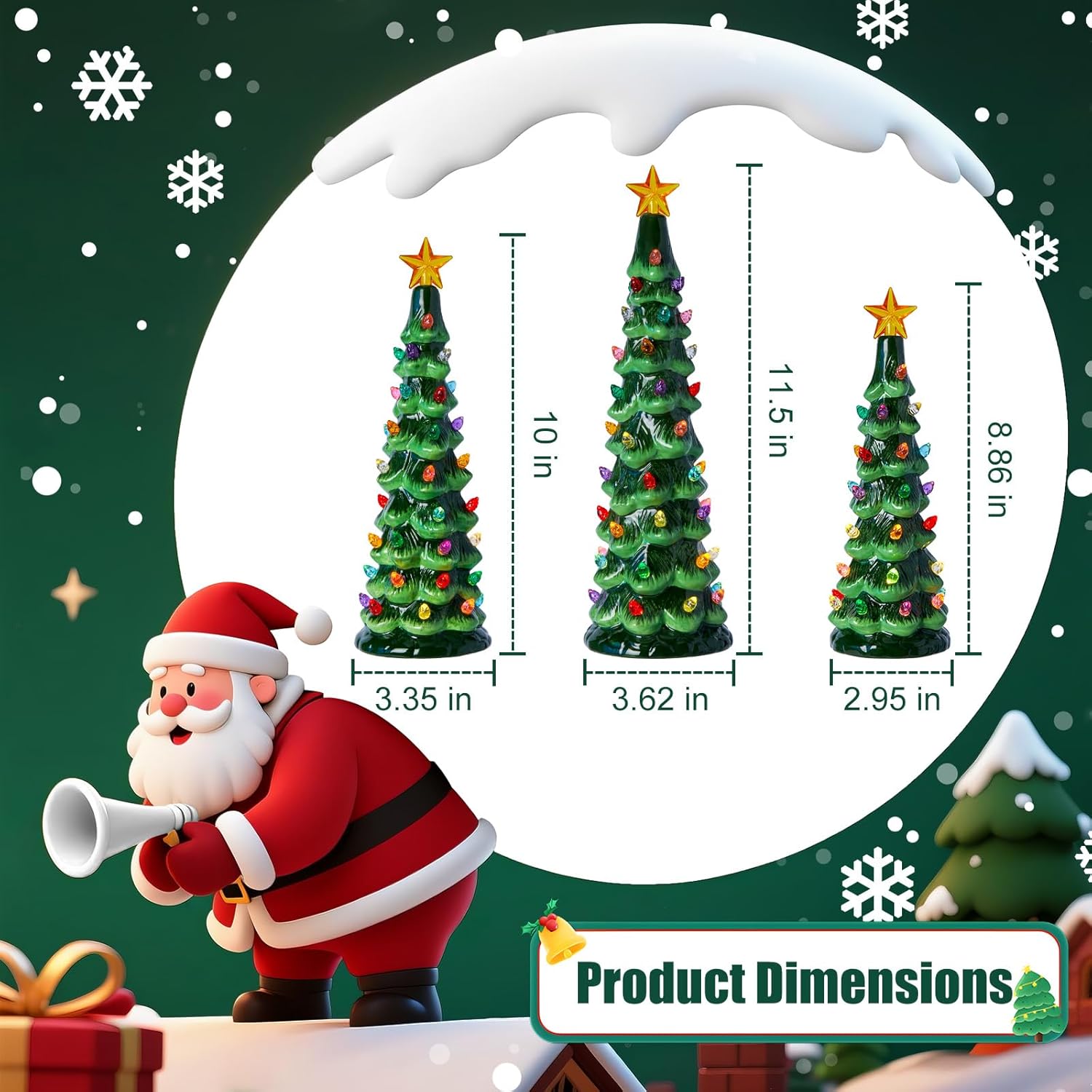 3Pcs/Set Pre-Lit Battery Operated Lighted Ceramic Christmas Trees with Multicolored LED Lights