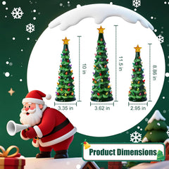 3Pcs/Set Pre-Lit Battery Operated Lighted Ceramic Christmas Trees with Multicolored LED Lights