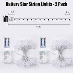 Star String Lights - 2 Pack, 17ft, 50 LED, Battery Operated, Waterproof