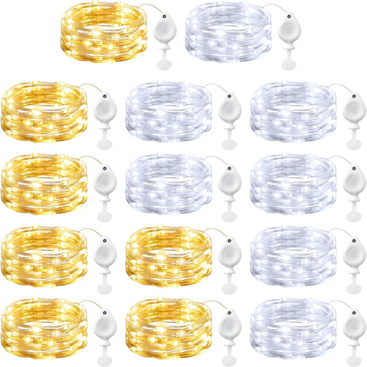 14 Pack 7FT 20 LED Battery Operated Silver Wire Firefly Starry Moon Lights for DIY Crafts, Warm White and Cool White