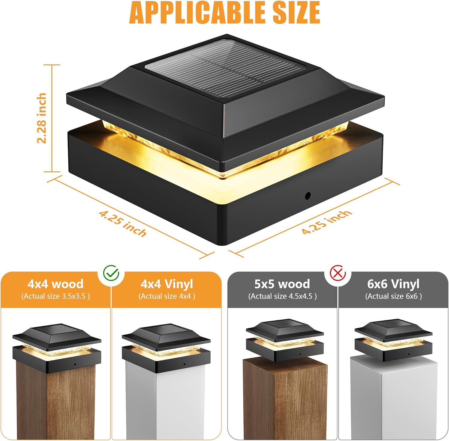 8 Pack Solar Powered Post Fence Cap Lights with 2 Color Modes for Patio Porch Garden, Black