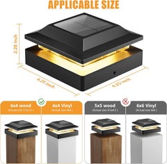 8 Pack Solar Powered Post Fence Cap Lights with 2 Color Modes for Patio Porch Garden, Black