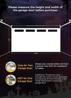 7x16ft Halloween Garage Cover for 2-Car Garage Door with Magnetic Hook and Ropes, Haunted Graveyard Castle