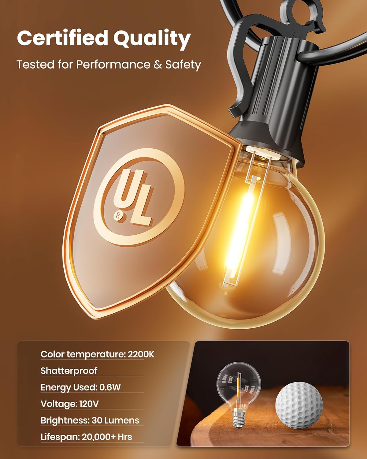 109FT Plug In G40 50 LED Bulbs String Lights for Patio Garden Cafe Wedding Deck