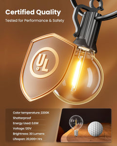 109FT Plug In G40 50 LED Bulbs String Lights for Patio Garden Cafe Wedding Deck