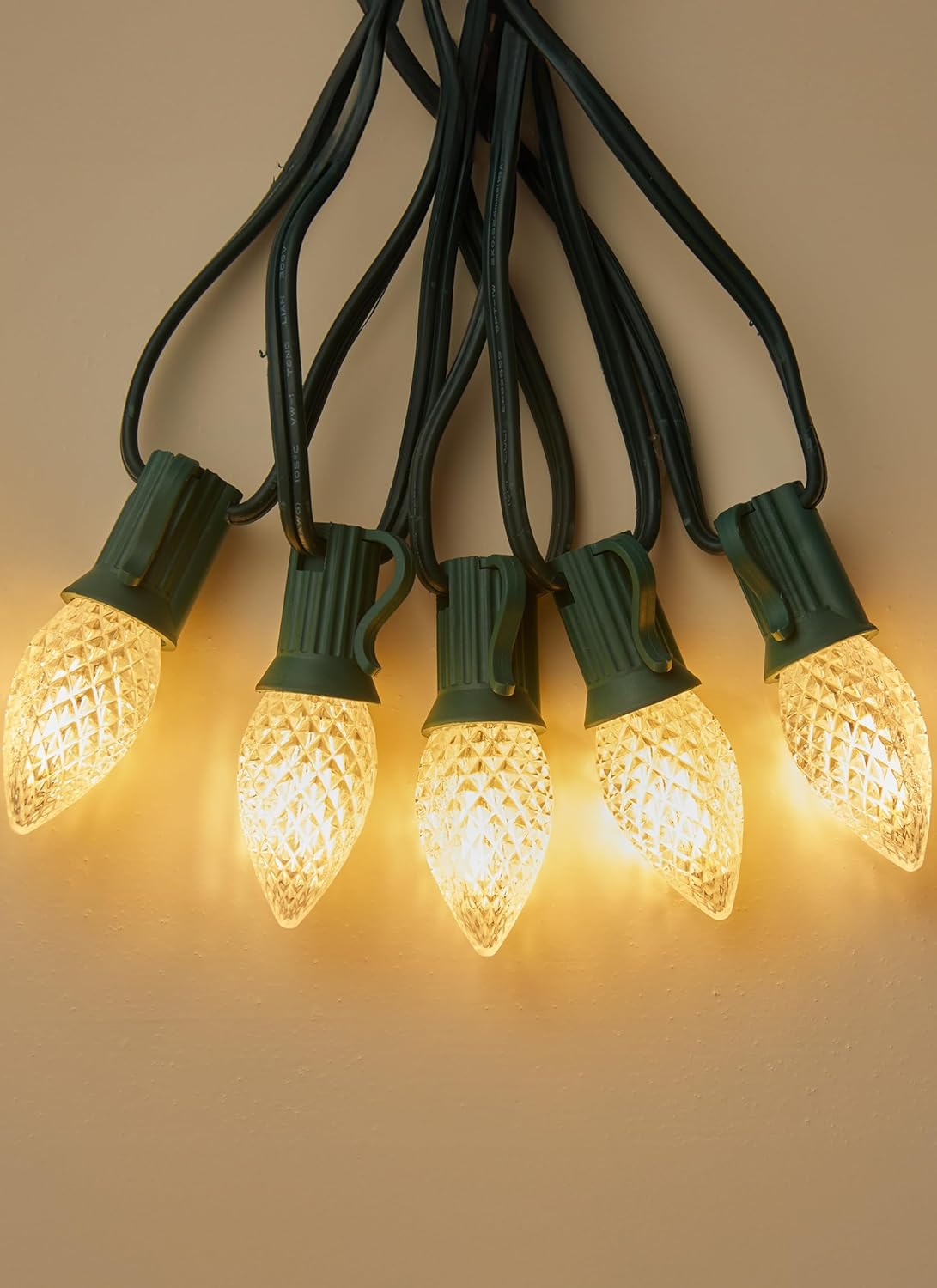 100FT C7 100 Bulbs LED Warm White Christmas Lights Outdoor for Christmas Tree Roofline Xmas