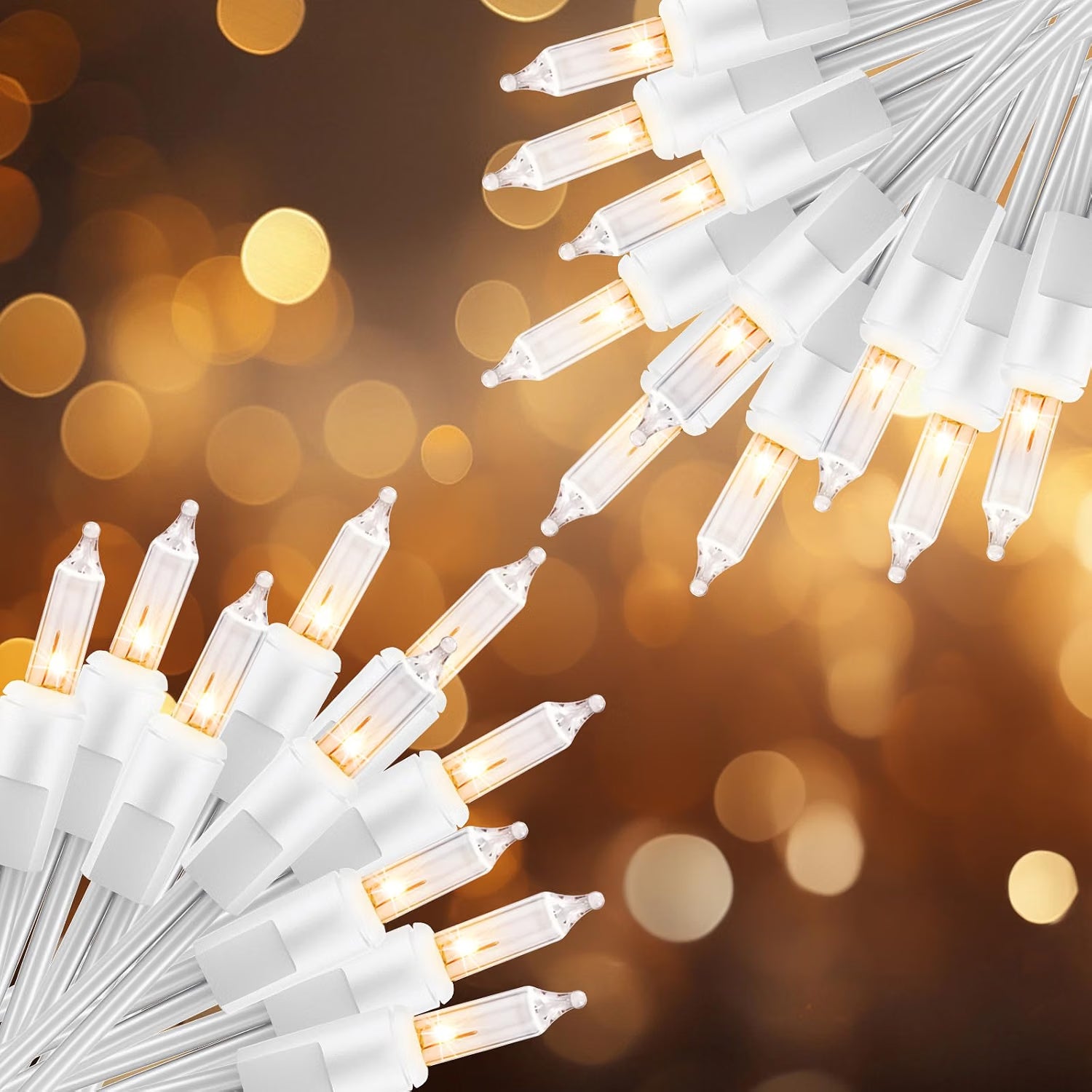 10 Feet 50 LED Plug in Clear Mini Incandescent Bulbs String Light for Christmas Trees, Warm White
