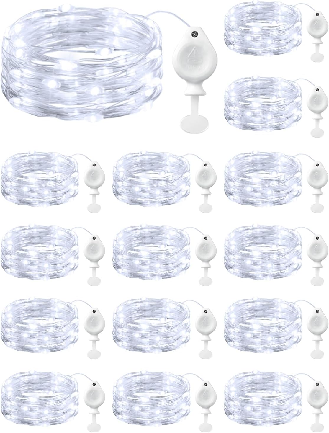 14 Pack 7FT 20 LED Battery Operated Silver Wire Firefly Starry Moon Lights for DIY Crafts, Cool White