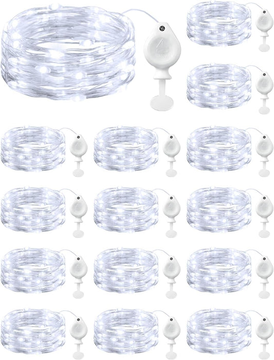 14 Pack 7FT 20 LED Battery Operated Silver Wire Firefly Starry Moon Lights for DIY Crafts, Cool White